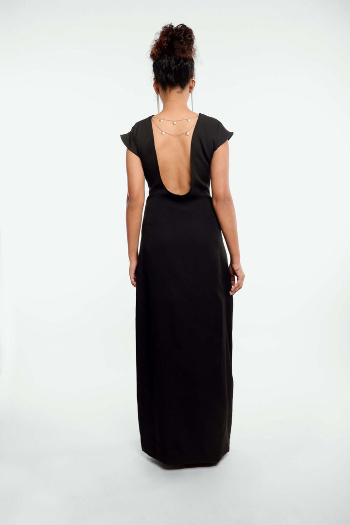 Black Dress with Drop Shoulders - Shopbiaa