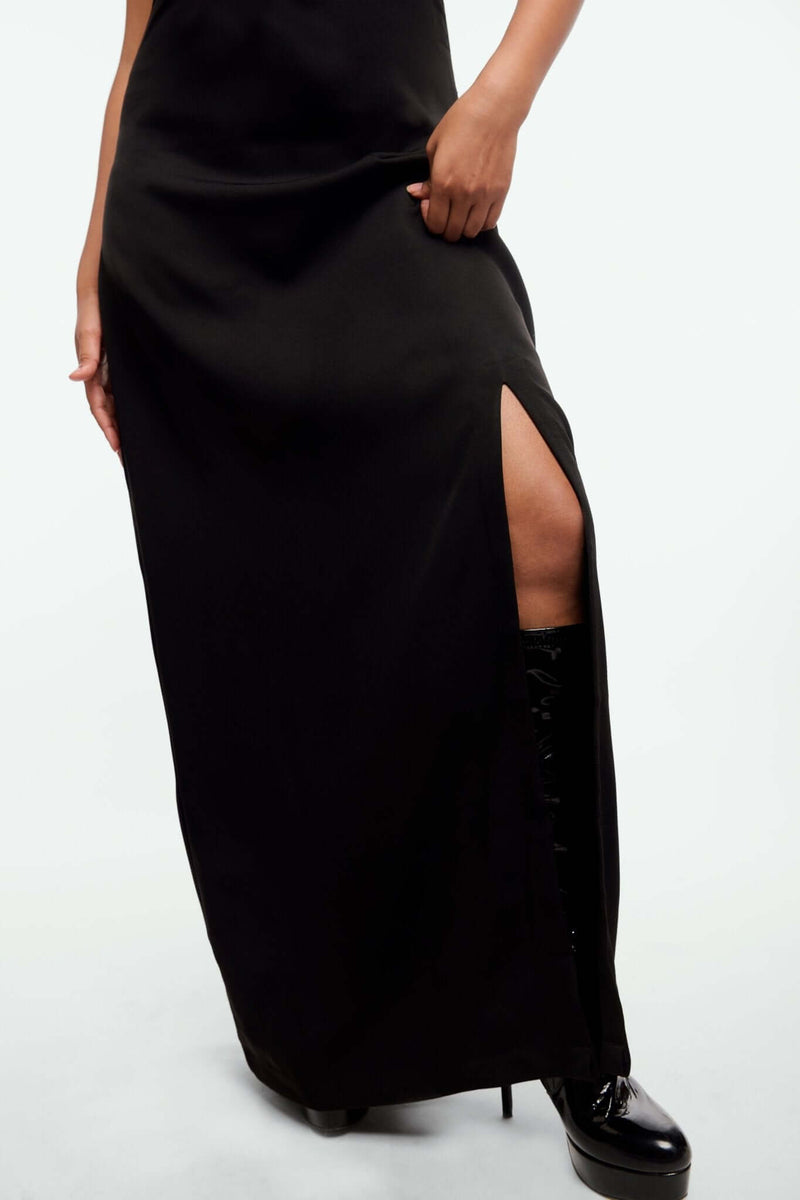 Black Dress with Drop Shoulders - Shopbiaa