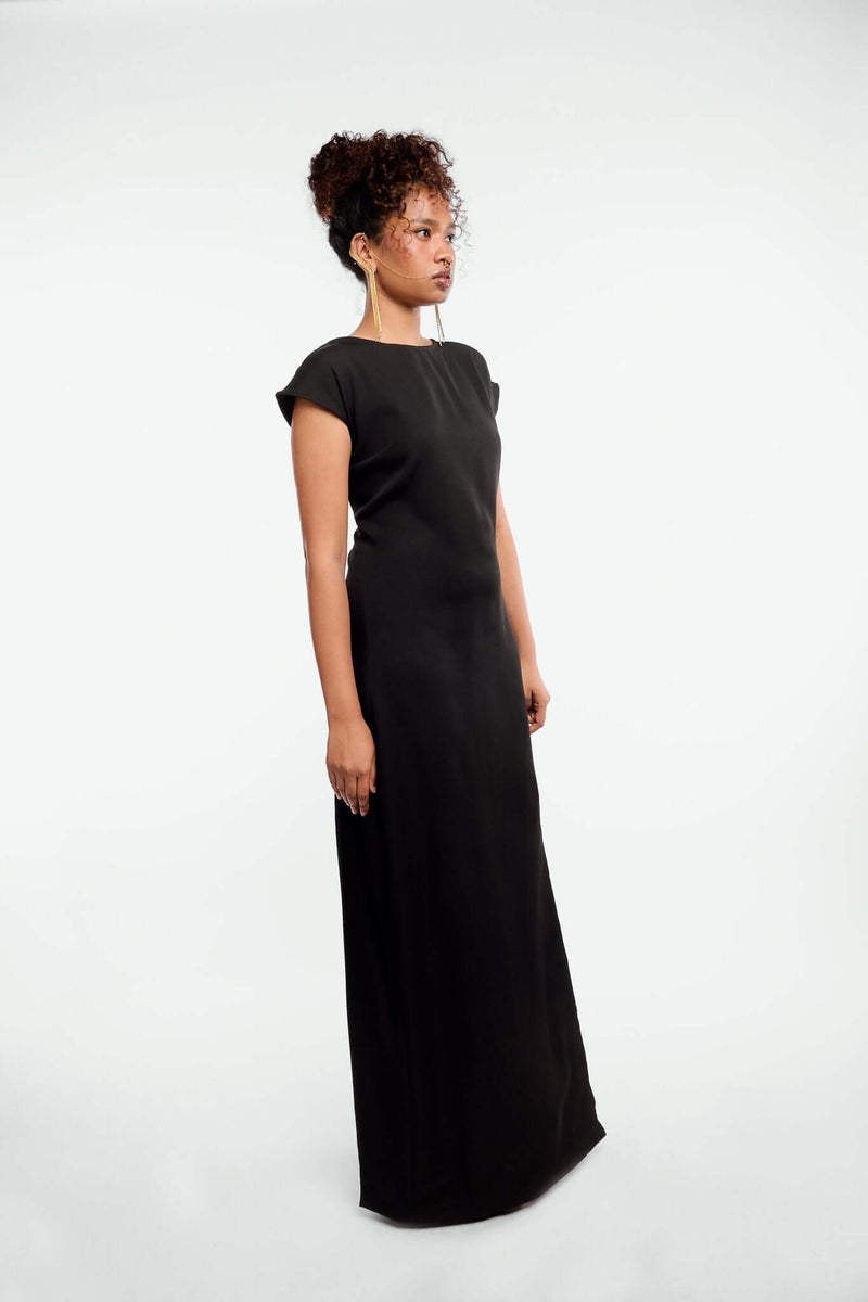 Black Dress with Drop Shoulders - Shopbiaa