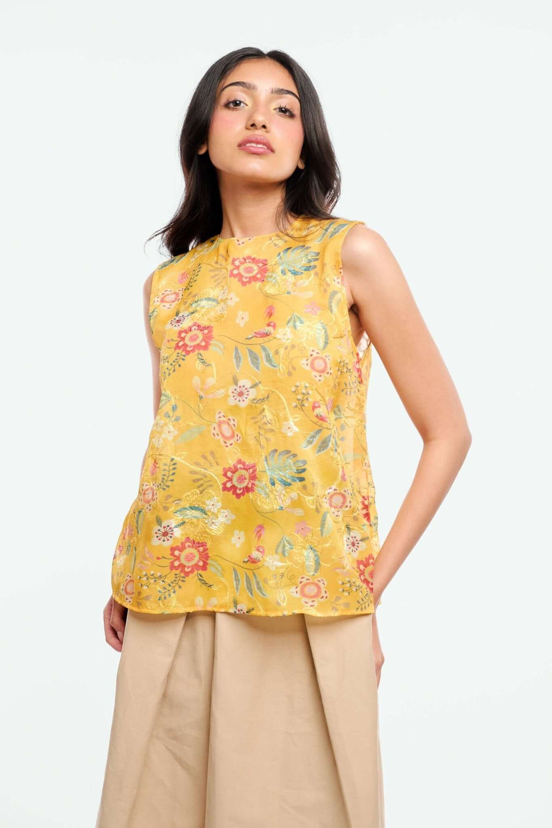 Jewel neckline top with longer back - Shopbiaa