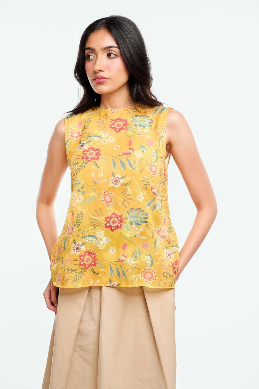 Jewel neckline top with longer back - Shopbiaa