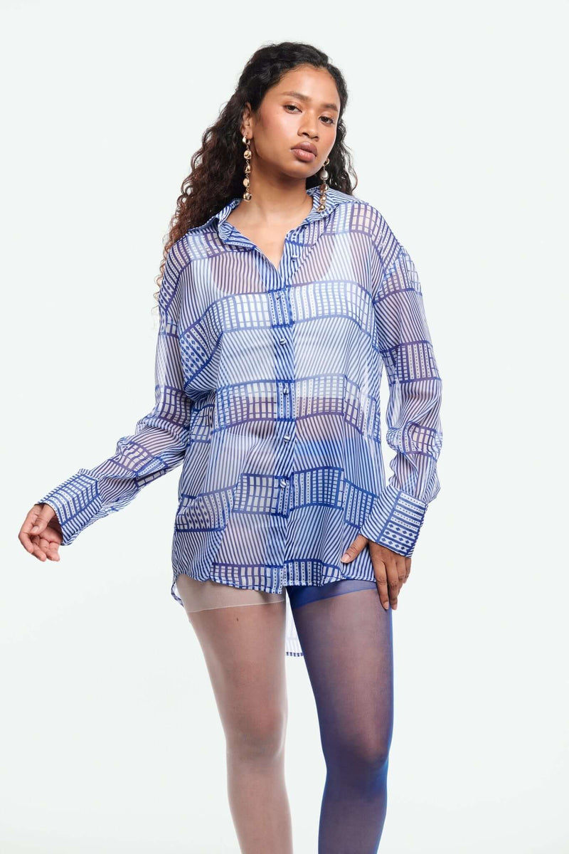 Oversized Printed Chiffon Shirt - Shopbiaa