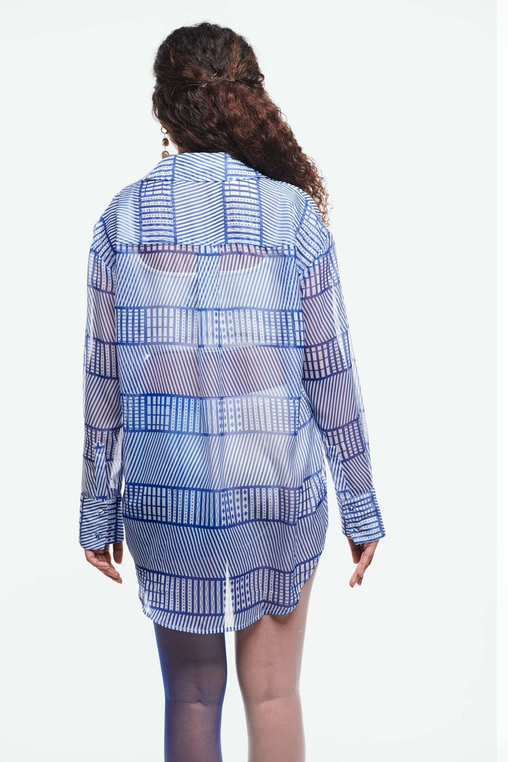 Oversized Printed Chiffon Shirt - Shopbiaa
