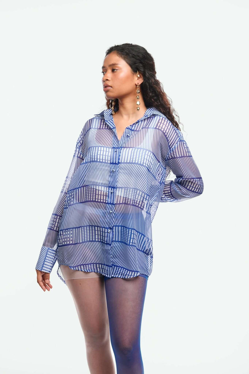 Oversized Printed Chiffon Shirt - Shopbiaa