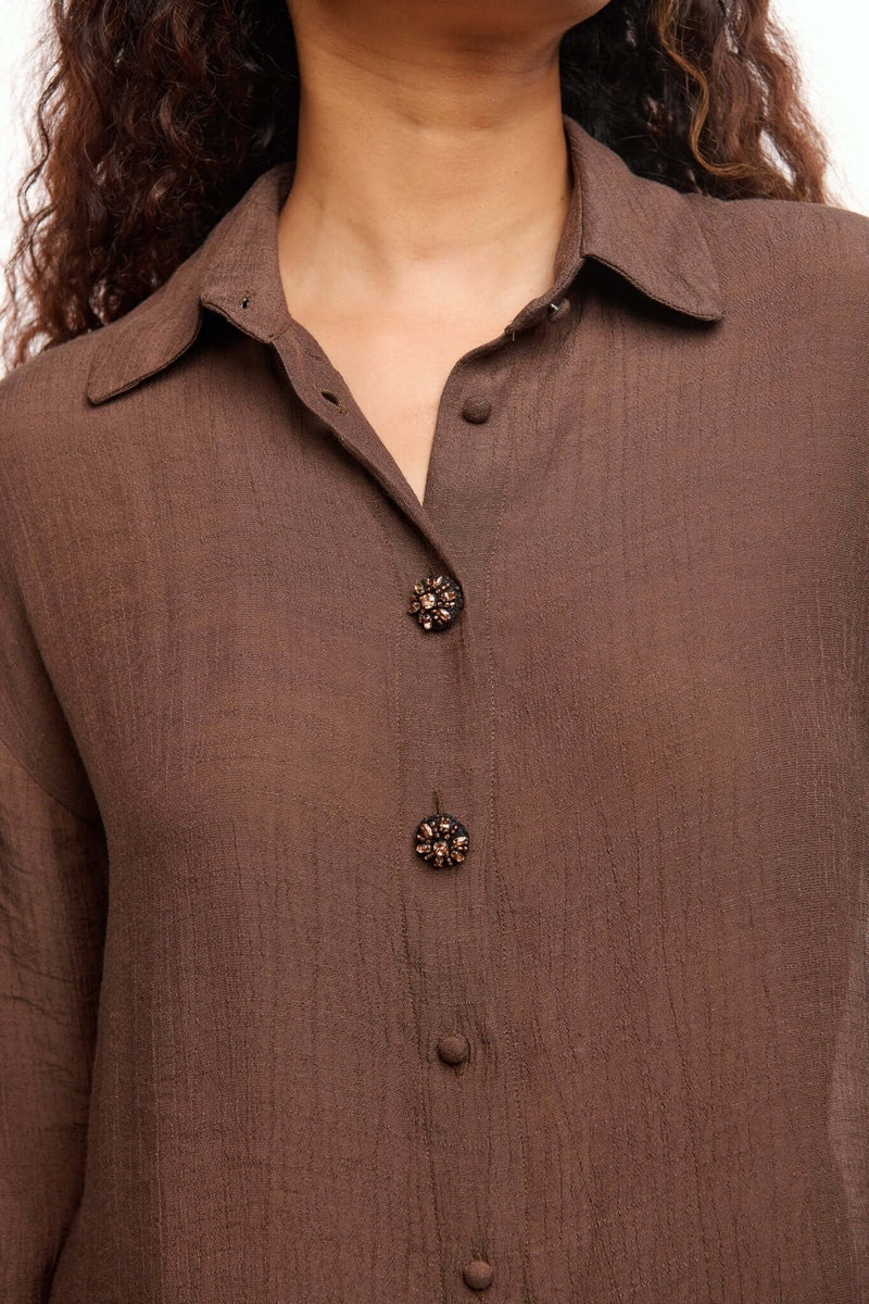 Oversized Shirt with Emb Buttons - Shopbiaa