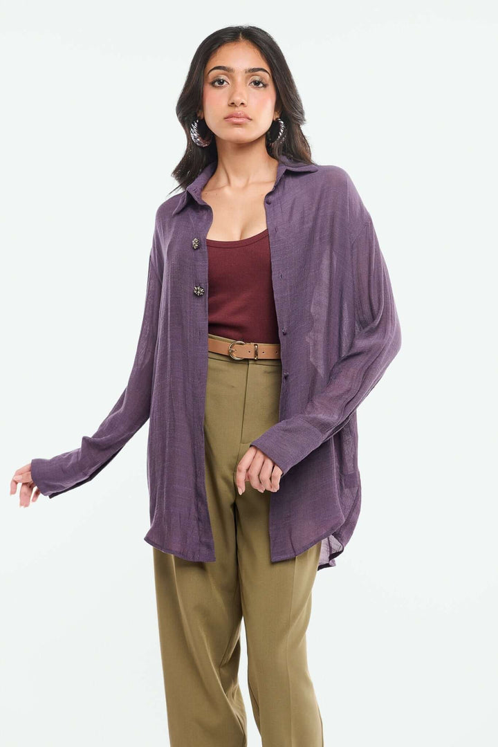 Oversized Shirt with Emb Buttons - Shopbiaa