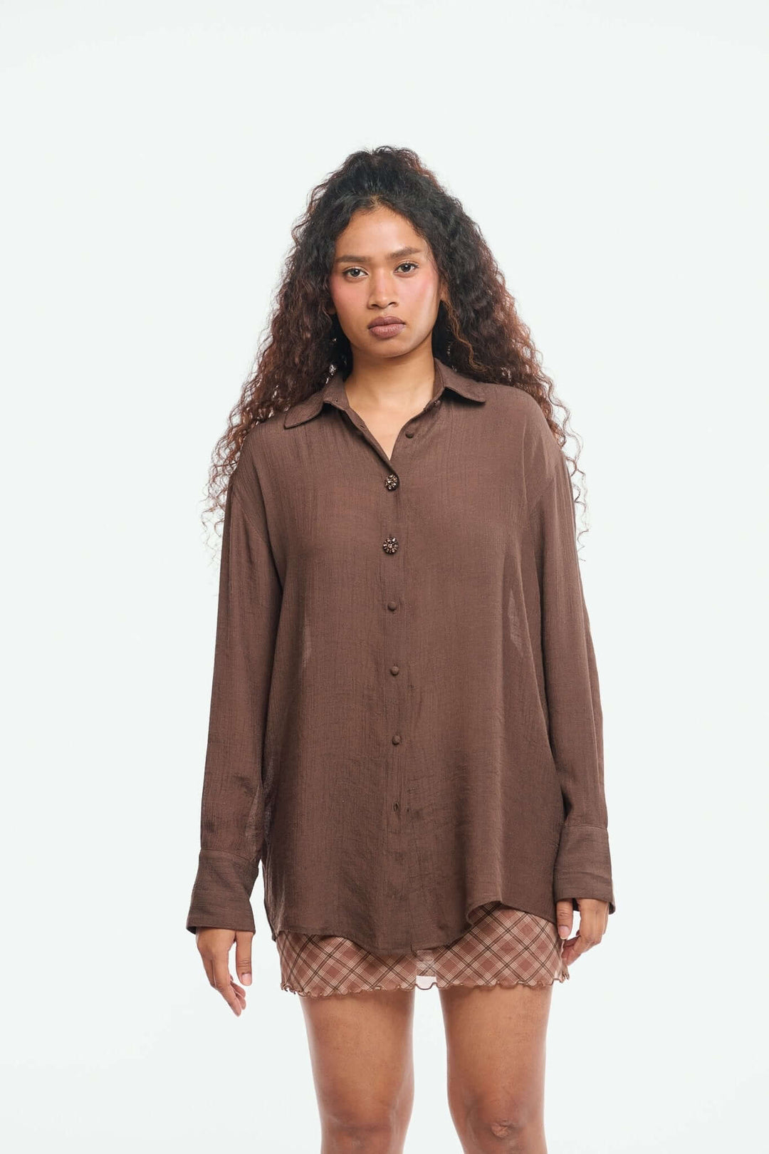 Oversized Shirt with Emb Buttons - Shopbiaa