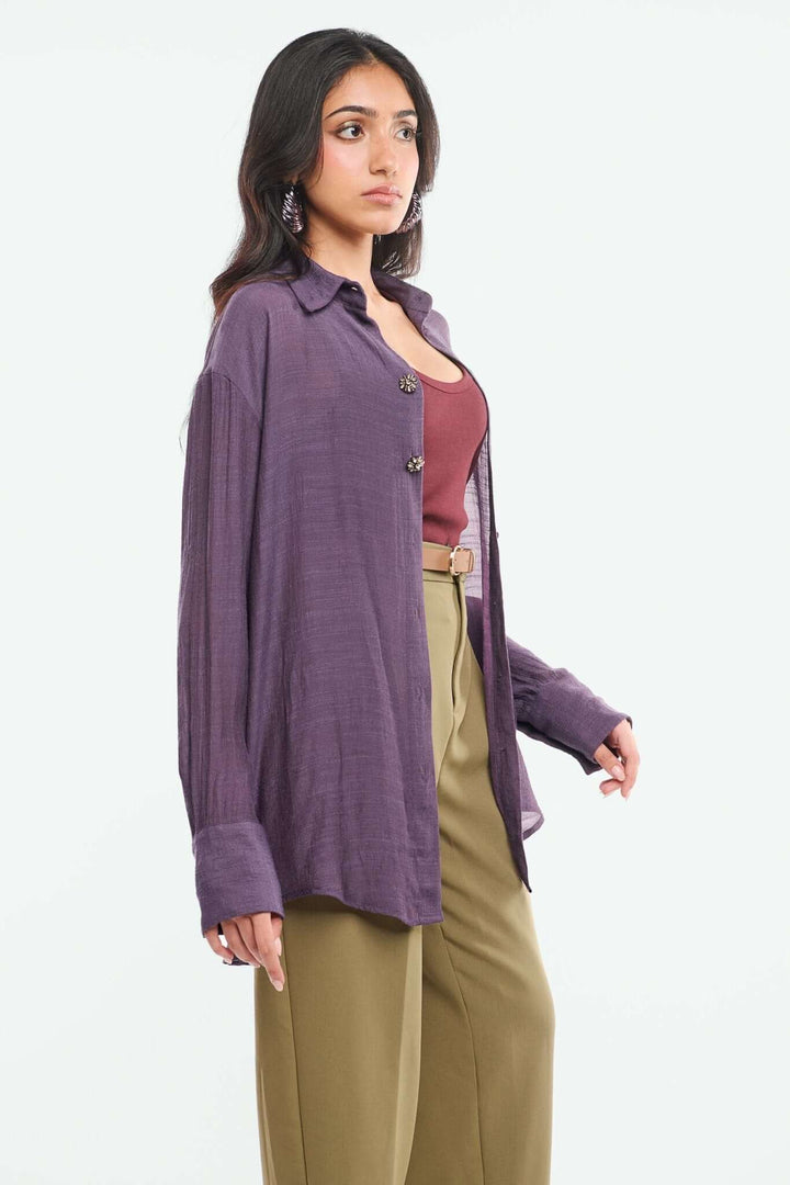 Oversized Shirt with Emb Buttons - Shopbiaa