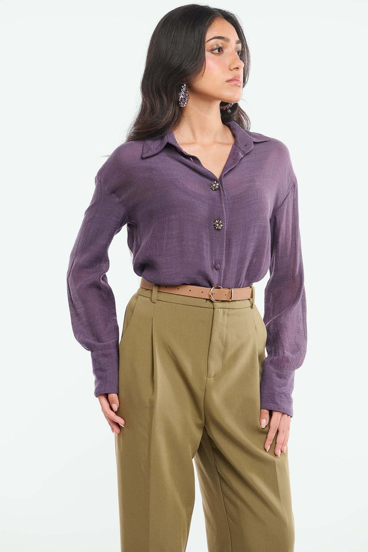 Oversized Shirt with Emb Buttons - Shopbiaa