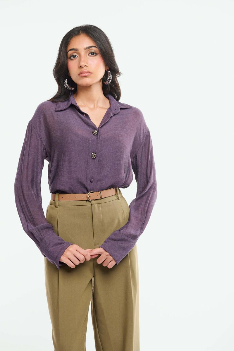 Oversized Shirt with Emb Buttons - Shopbiaa